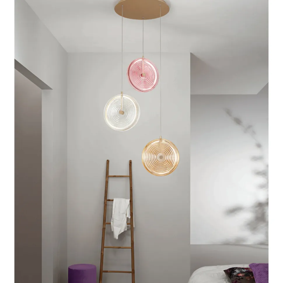 Lampadario in Metallo Verniciato e Vetro Decorato a Righe Concentriche - Bagolaro