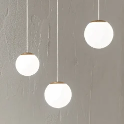 Lampadario in Metallo Verniciato Color Oro con 3 LED e Vetro Opzionale - Faggio
