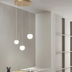 Lampadario in Metallo Verniciato Color Oro con 3 LED e Vetro Opzionale - Faggio