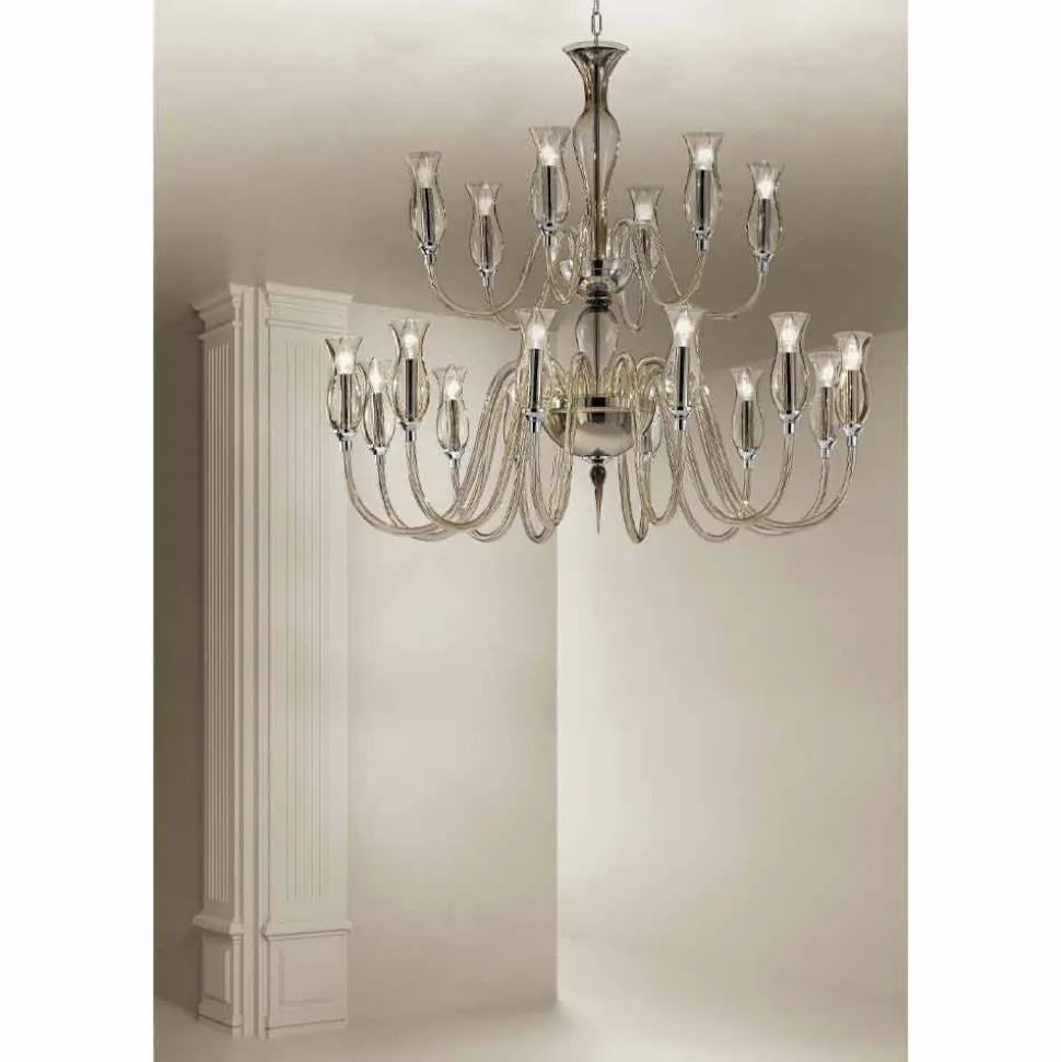 Lampadario in Vetro di Venezia Fatto a Mano a 18 Luci Made in Italy - Vittoria