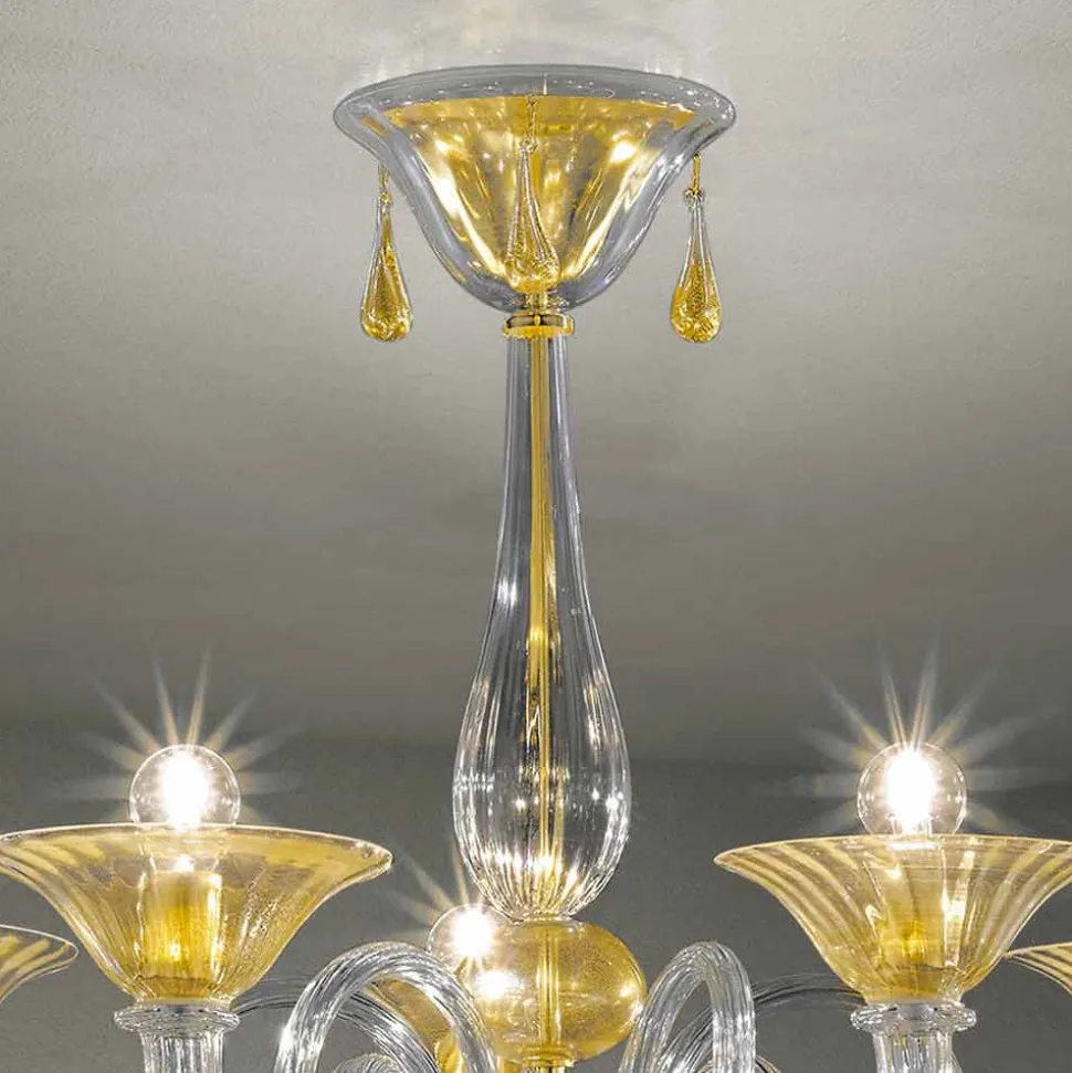 Lampadario in Vetro di Venezia da 5 Luci, Fatto a Mano in Italia - Margherita