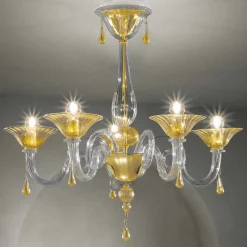 Lampadario in Vetro di Venezia da 5 Luci, Fatto a Mano in Italia - Margherita