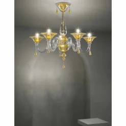 Lampadario in Vetro di Venezia da 5 Luci, Fatto a Mano in Italia - Margherita