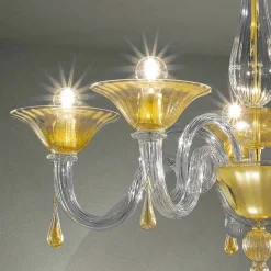 Lampadario in Vetro di Venezia da 5 Luci, Fatto a Mano in Italia - Margherita
