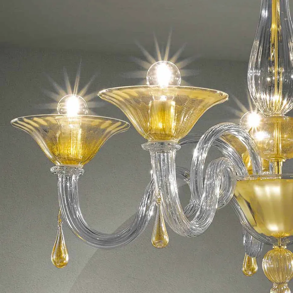 Lampadario in Vetro di Venezia da 5 Luci, Fatto a Mano in Italia - Margherita