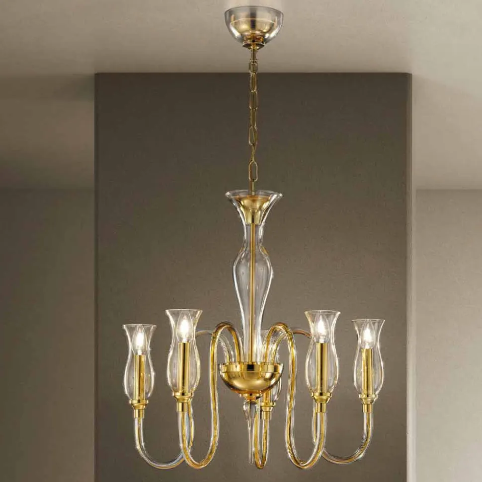 Lampadario in Vetro Veneziano a 5 Luci Fatto a Mano in Italia - Vittoria