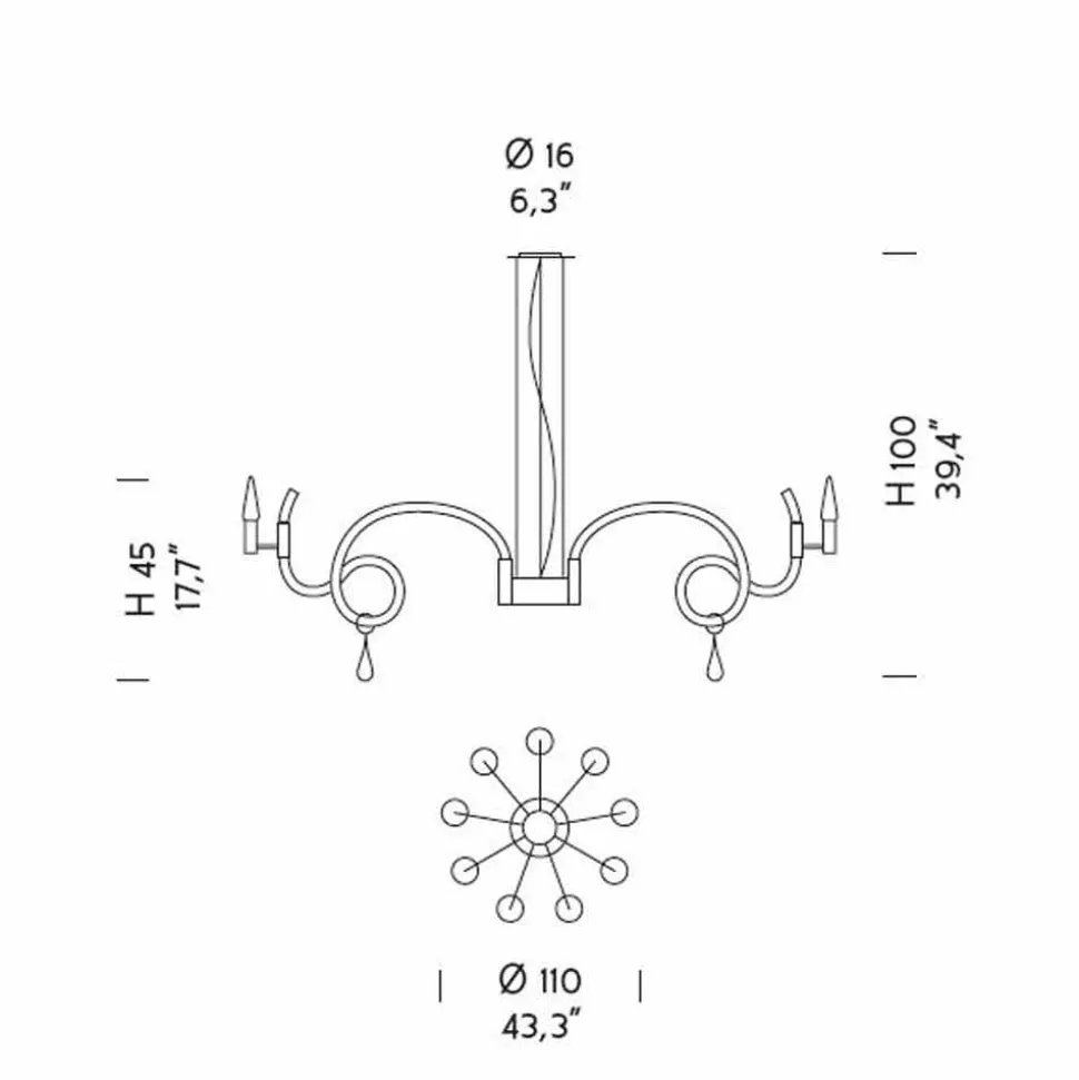 Lampadario in Vetro Veneziano Fatto a Mano a 9 Luci Made in Italy - Bernadette