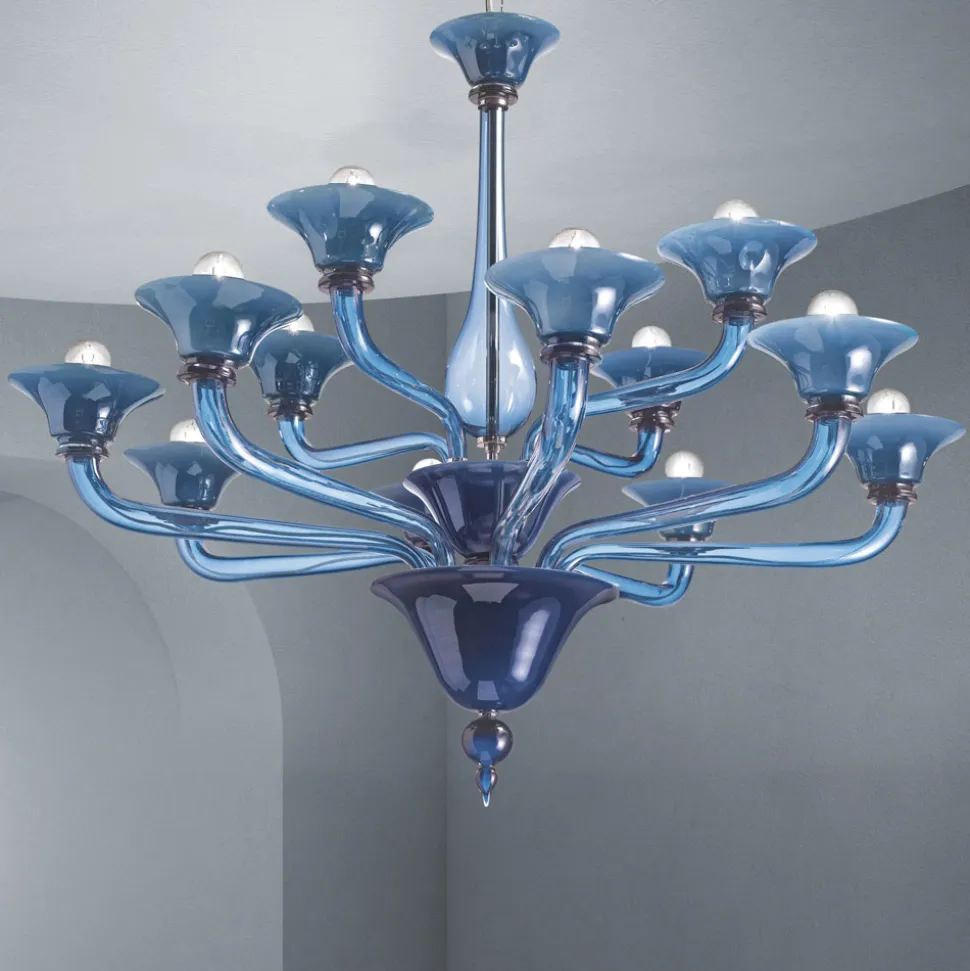 Lampadario 12 Luci Artigianale in Vetro Veneziano Made in Italy - Ismail