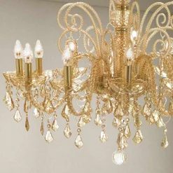Lampadario 12 Luci Artigianale in Vetro di Venezia e Metallo - Fiorentino