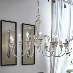 Lampadario 12 Luci Artigianale Ceramica Dipinta a Mano e Ottone - Sanremo