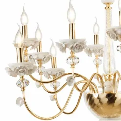Lampadario 12 Luci Classico in Porcellana e Vetro Soffiato Lusso - Eteria