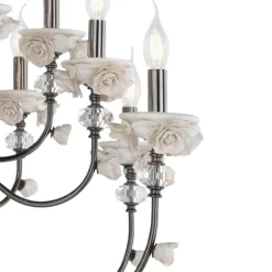 Lampadario 12 Luci Classico in Porcellana e Vetro Soffiato Lusso - Eteria