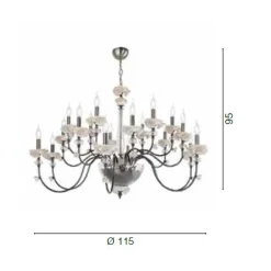 Lampadario 18 Luci Classico in Porcellana e Vetro Soffiato Lusso - Eteria