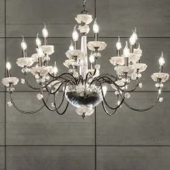 Lampadario 18 Luci Classico in Porcellana e Vetro Soffiato Lusso - Eteria