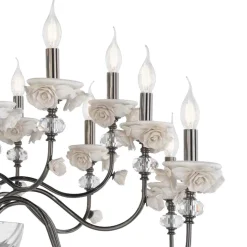 Lampadario 24 Luci Classico in Porcellana e Vetro Soffiato Lusso - Eteria