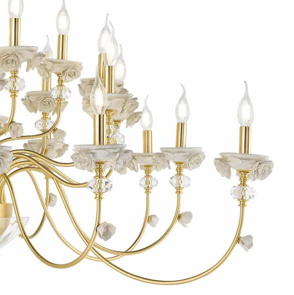 Lampadario 30 Luci Classico in Porcellana e Vetro Soffiato Lusso - Eteria
