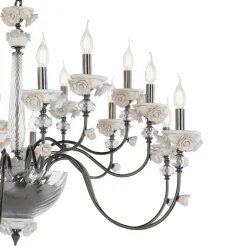 Lampadario 30 Luci Classico in Porcellana e Vetro Soffiato Lusso - Eteria