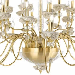 Lampadario 30 Luci Classico in Porcellana e Vetro Soffiato Lusso - Eteria