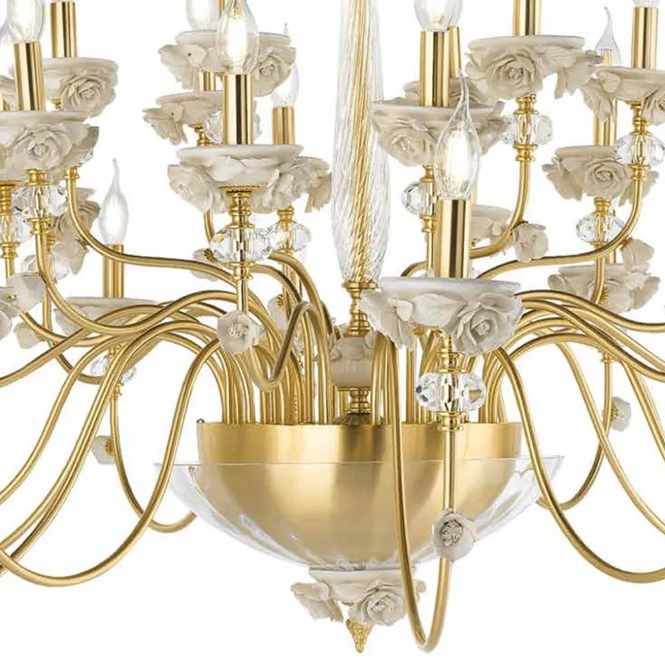 Lampadario 30 Luci Classico in Porcellana e Vetro Soffiato Lusso - Eteria