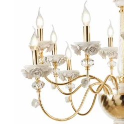 Lampadario 30 Luci Classico in Porcellana e Vetro Soffiato Lusso - Eteria