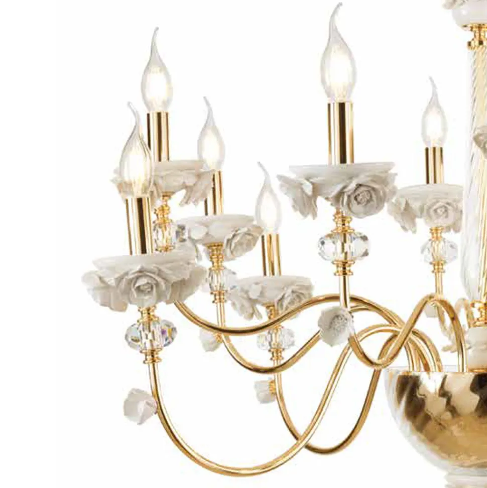 Lampadario 30 Luci Classico in Porcellana e Vetro Soffiato Lusso - Eteria