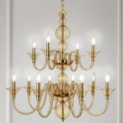 Lampadario 12 Luci Classico in Vetro a Mano Italiano e Metallo - Memore