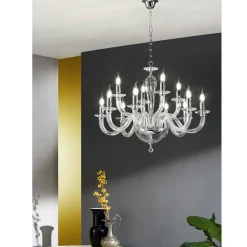 Lampadario 12 Luci Classico in Vetro Trasparente Fatto in Italia - Rapallo