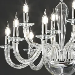 Lampadario 12 Luci Classico in Vetro Trasparente Fatto in Italia - Rapallo