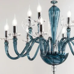 Lampadario 12 Luci Classico in Vetro Fatto a Mano e Cristallo - Mariangela