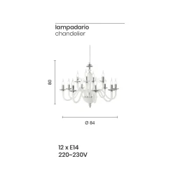 Lampadario 12 Luci Classico in Vetro Fatto a Mano e Cristallo - Mariangela