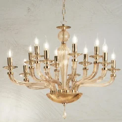Lampadario 12 Luci Classico in Vetro Rigaton Lavorato a Mano - Fievole