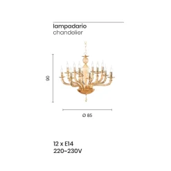 Lampadario 12 Luci Classico in Vetro Rigaton Lavorato a Mano - Fievole