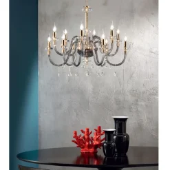 Lampadario 12 Luci Classico in Vetro Italiano Lavorato a Mano - Similo