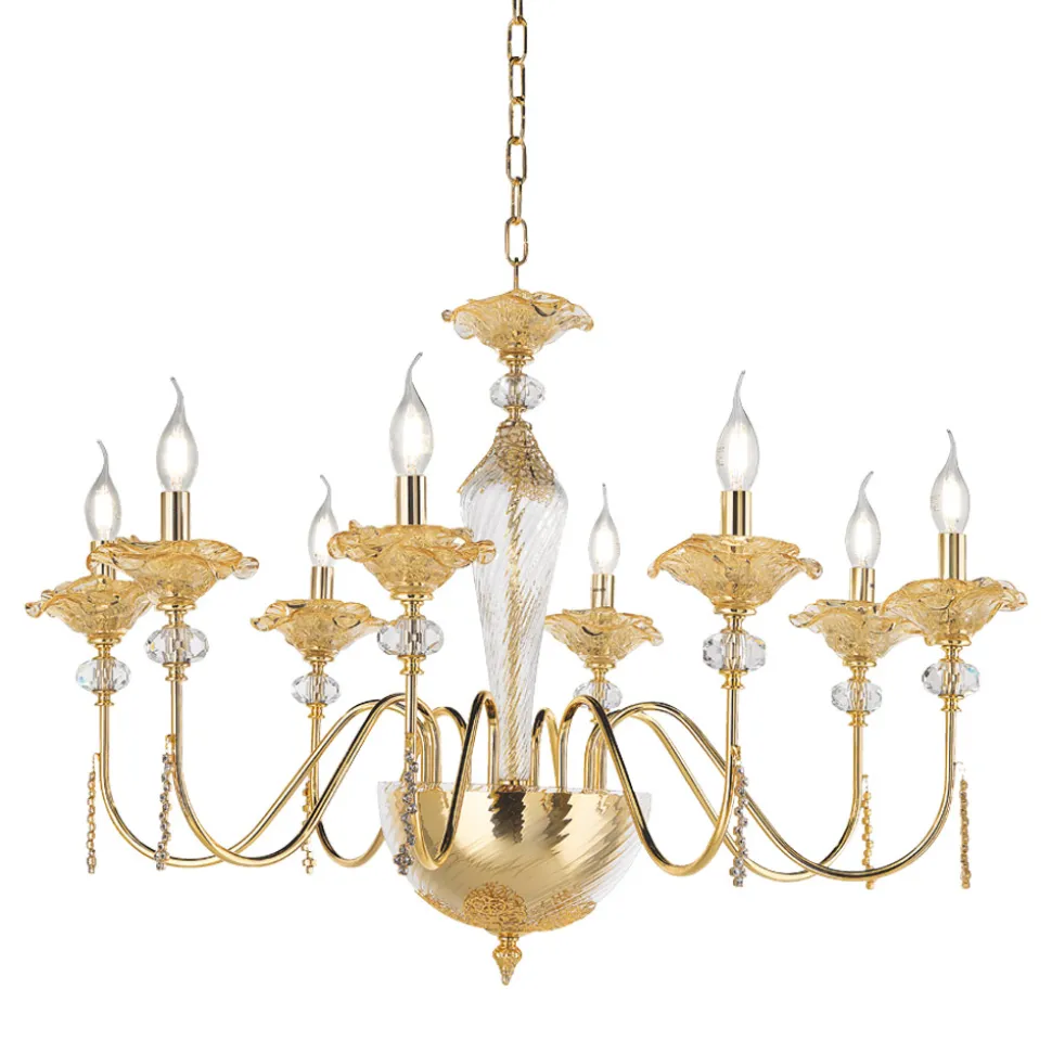 Lampadario 8 Luci Classico in Vetro, Cristallo e Metallo Lusso - Flanders