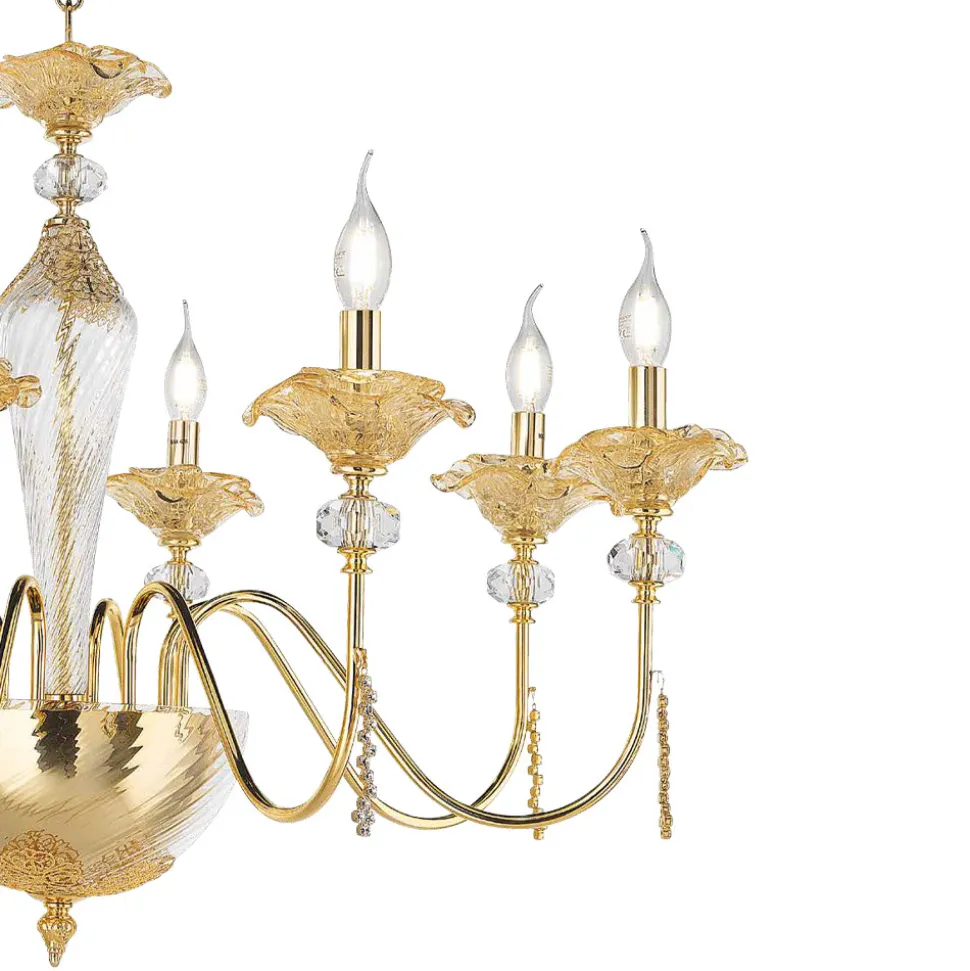 Lampadario 8 Luci Classico in Vetro, Cristallo e Metallo Lusso - Flanders