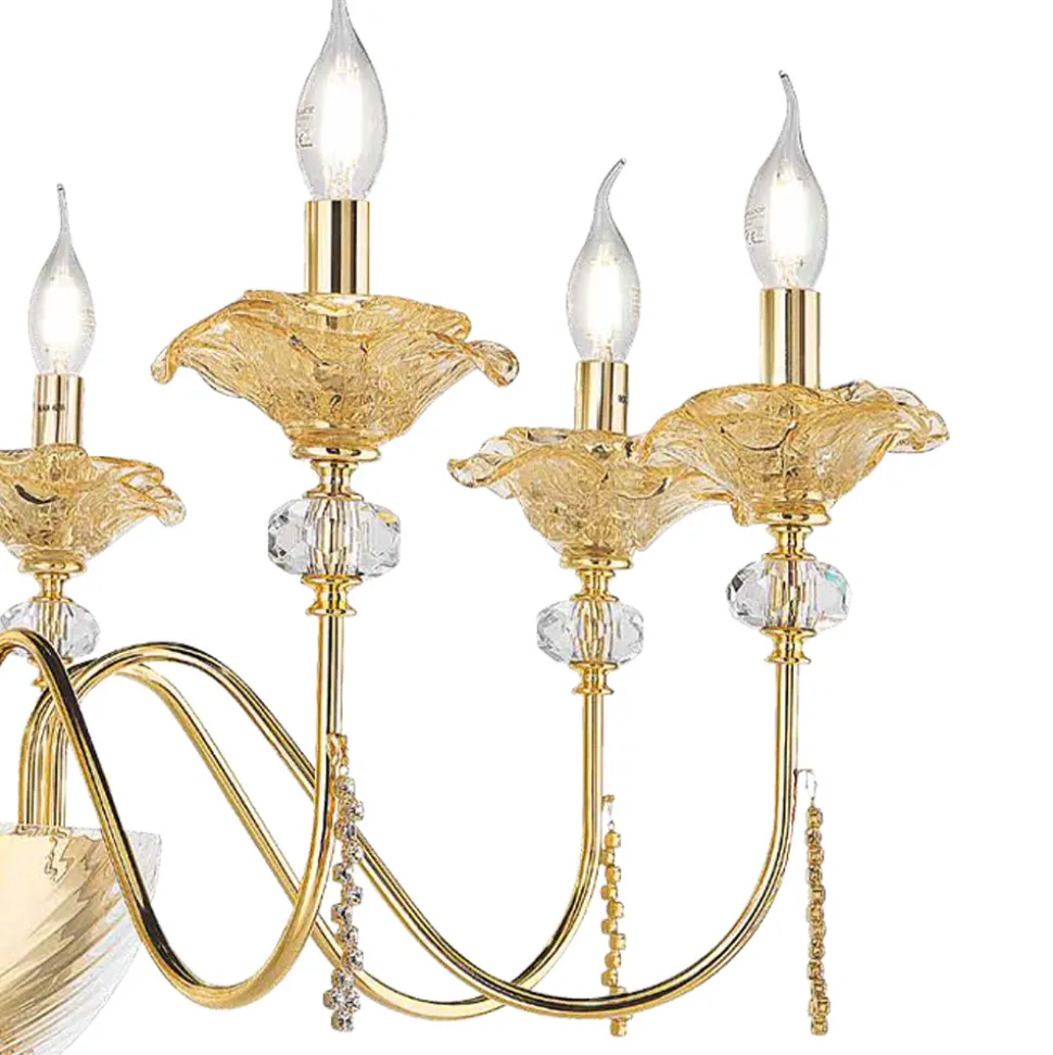 Lampadario 8 Luci Classico in Vetro, Cristallo e Metallo Lusso - Flanders