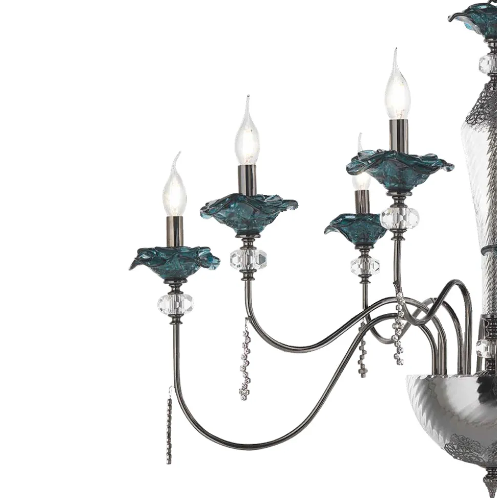 Lampadario 8 Luci Classico in Vetro, Cristallo e Metallo Lusso - Flanders