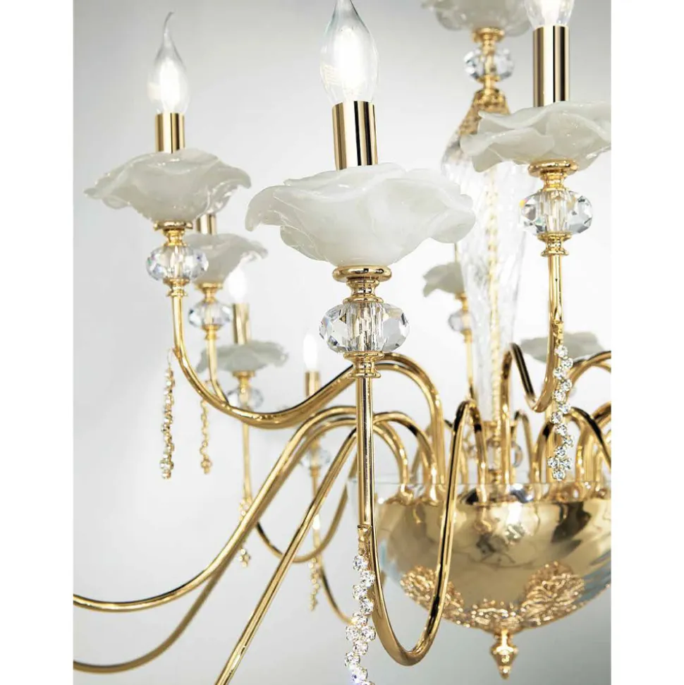 Lampadario 12 Luci Classico in Vetro, Cristallo e Metallo Lusso - Flanders