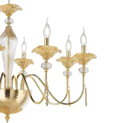 Lampadario 12 Luci Classico in Vetro, Cristallo e Metallo Lusso - Flanders