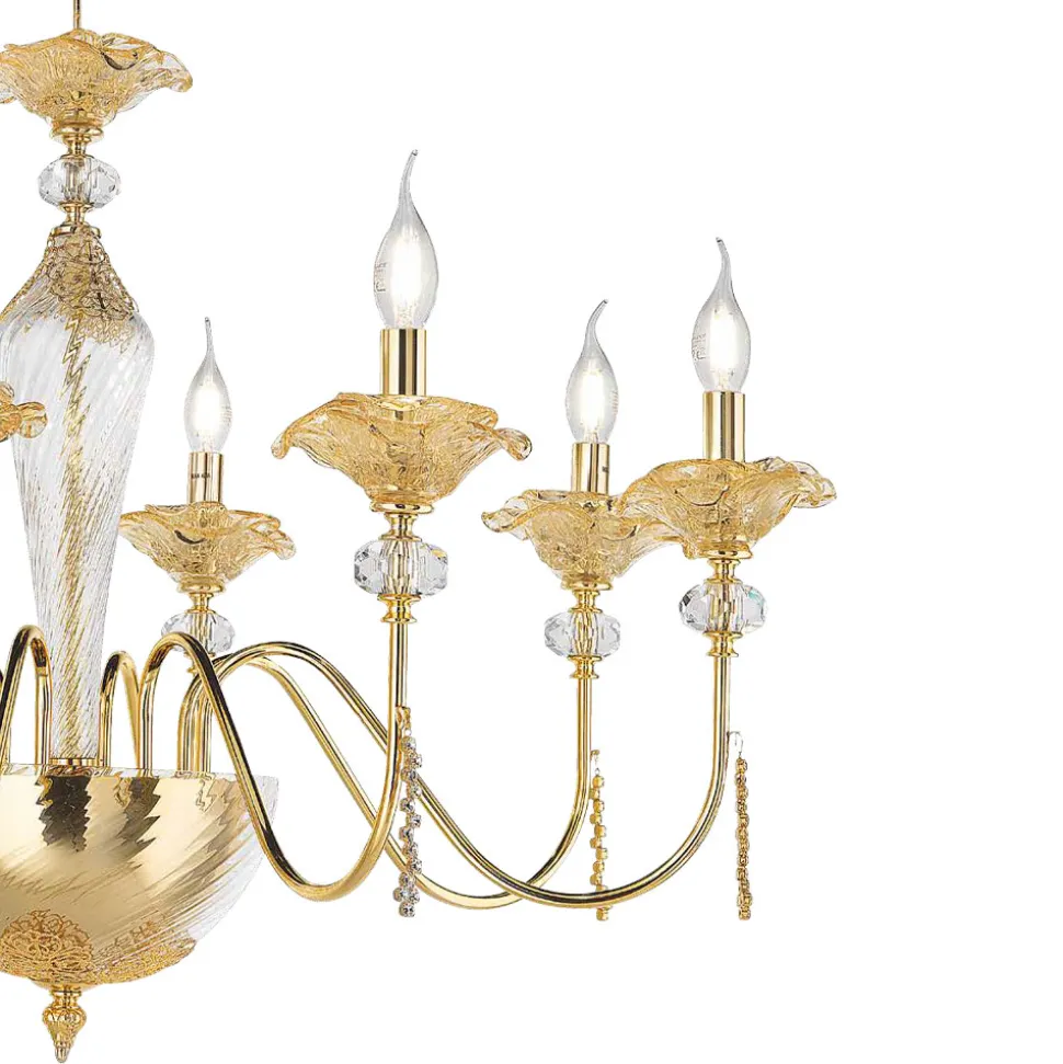 Lampadario 12 Luci Classico in Vetro, Cristallo e Metallo Lusso - Flanders