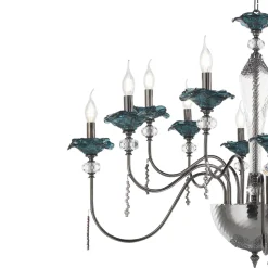 Lampadario 12 Luci Classico in Vetro, Cristallo e Metallo Lusso - Flanders
