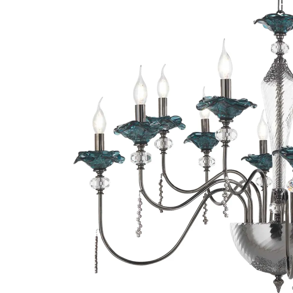 Lampadario 12 Luci Classico in Vetro, Cristallo e Metallo Lusso - Flanders