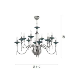 Lampadario 12 Luci Classico in Vetro, Cristallo e Metallo Lusso - Flanders