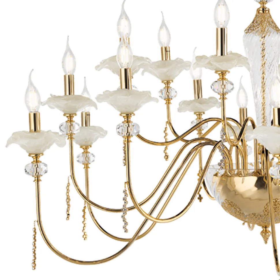 Lampadario 18 Luci Classico in Vetro, Cristallo e Metallo Lusso - Flanders