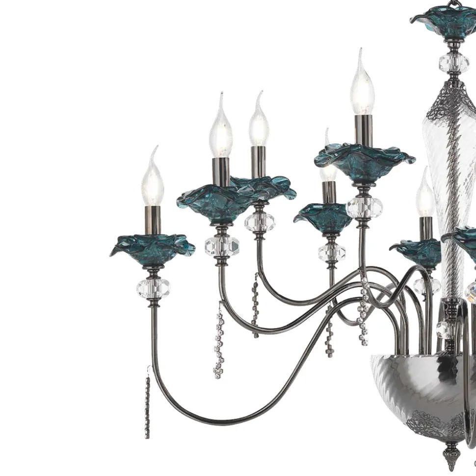 Lampadario 18 Luci Classico in Vetro, Cristallo e Metallo Lusso - Flanders