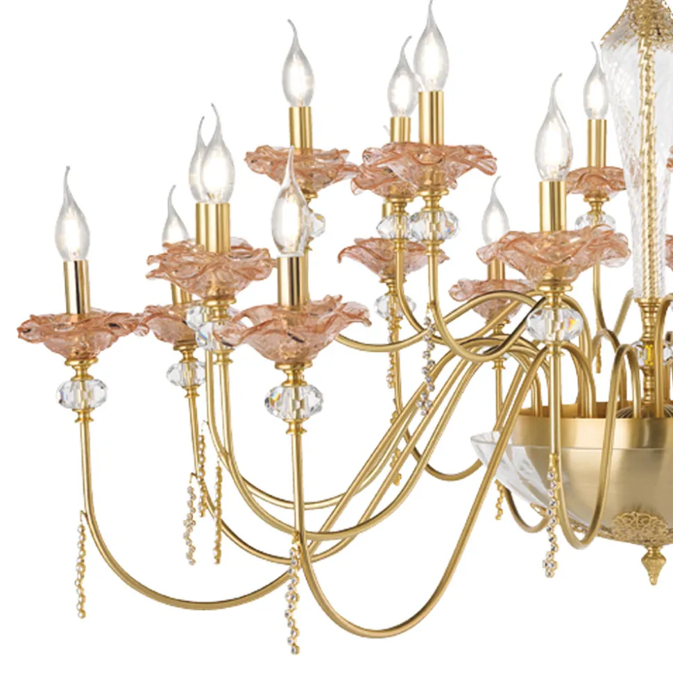 Lampadario 18 Luci Classico in Vetro, Cristallo e Metallo Lusso - Flanders