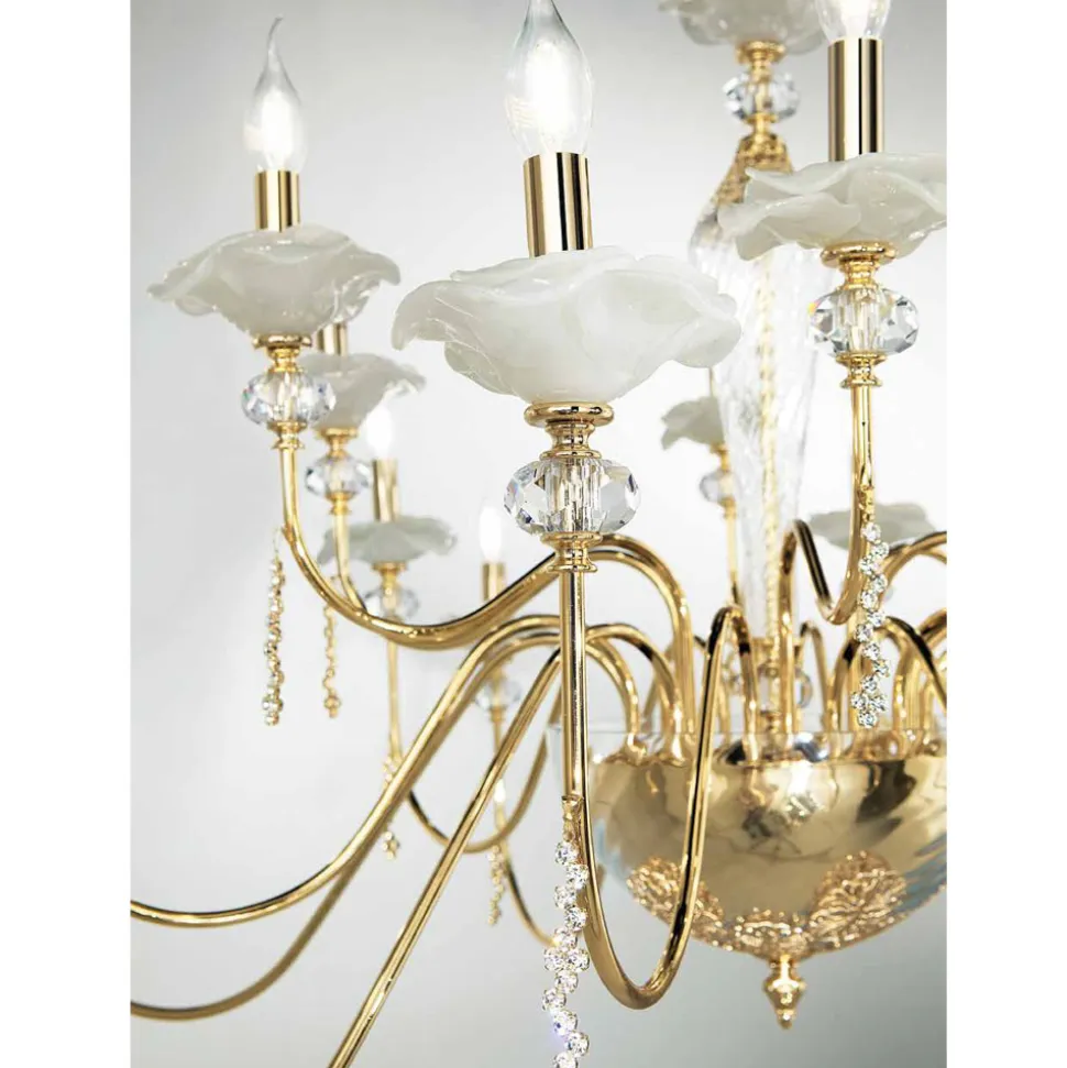 Lampadario 18 Luci Classico in Vetro, Cristallo e Metallo Lusso - Flanders
