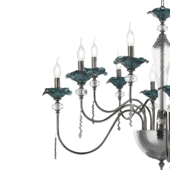 Lampadario 24 Luci Classico in Vetro, Cristallo e Metallo Lusso - Flanders