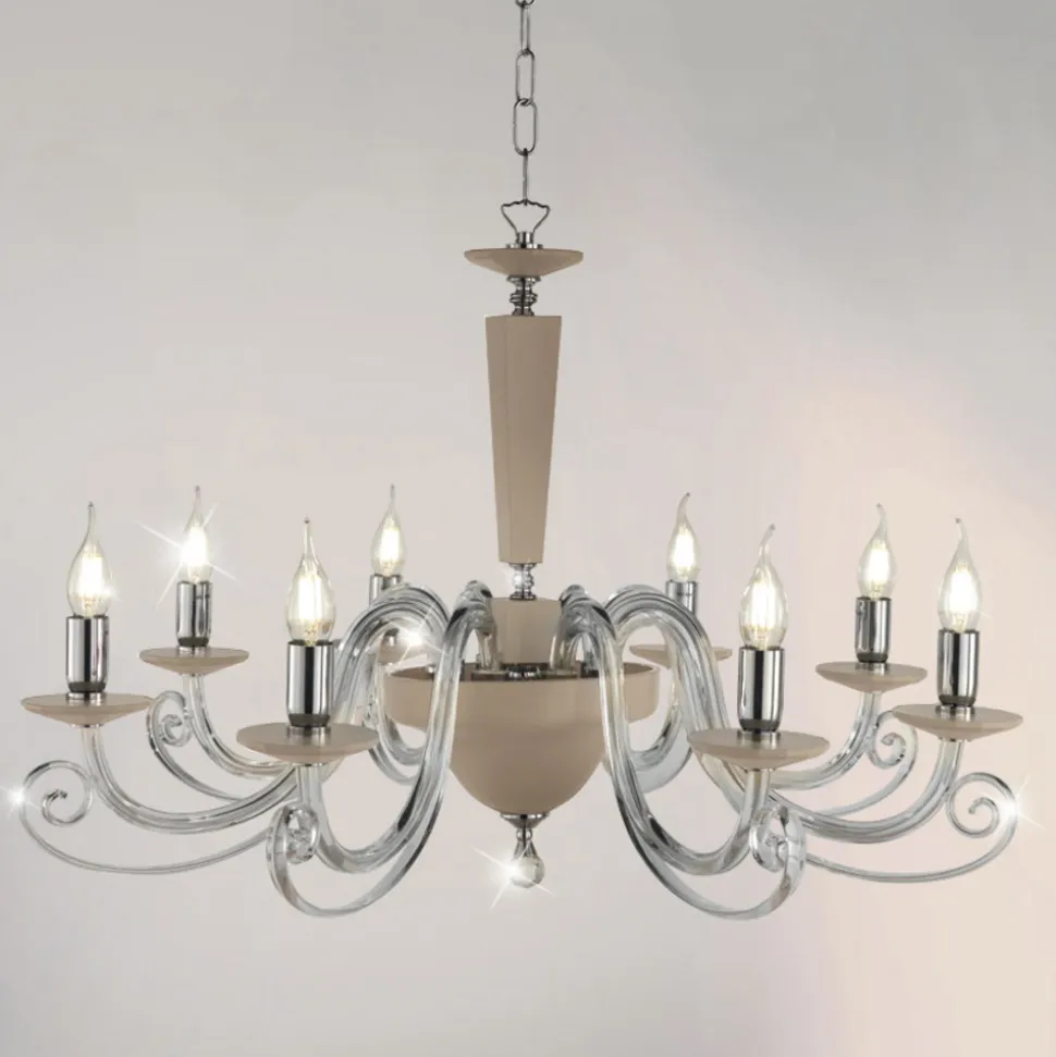 Lampadario 8 Luci Classico Vetro Artigianale Italiano e Cristallo - Malesia
