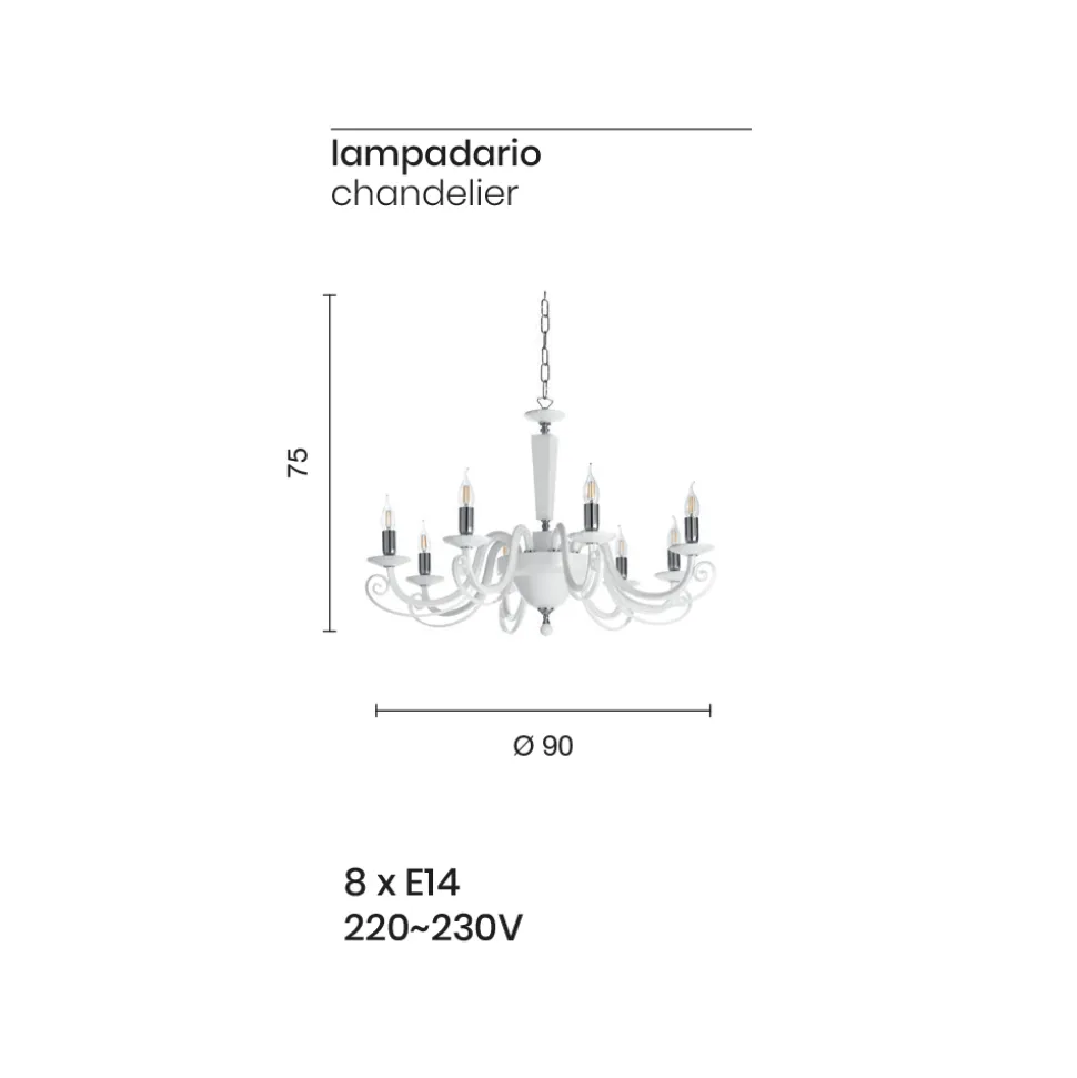 Lampadario 8 Luci Classico Vetro Artigianale Italiano e Cristallo - Malesia